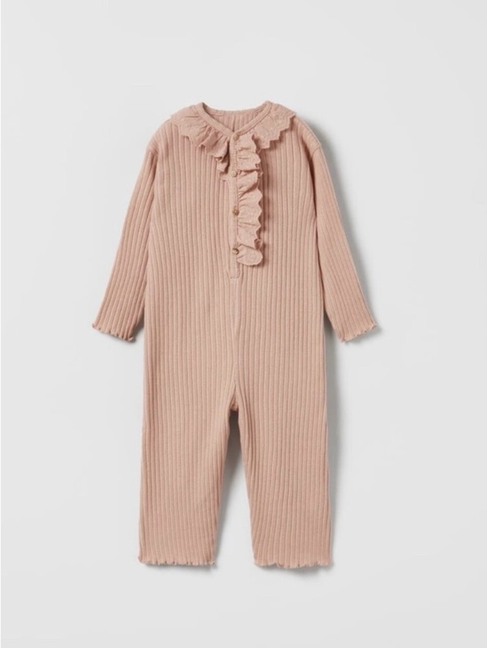 Zara Girls Ruffled Blush Overalls Onesie Ribbed One-Piece
